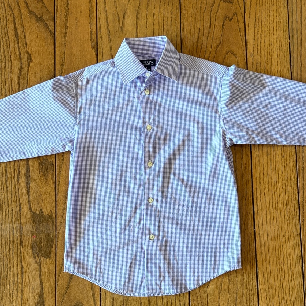 Chaps Light Blue Micro-Check Button Down Boy’s Shirt